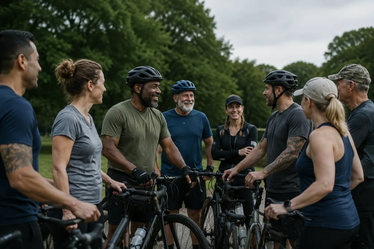 Group of cyclists talking together